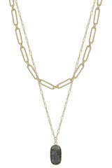 2 Layered Metal Chain Stone Pendant Necklace | Mixtshop LLC