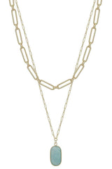 2 Layered Metal Chain Stone Pendant Necklace | Mixtshop LLC