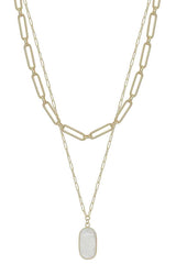 2 Layered Metal Chain Stone Pendant Necklace | Mixtshop LLC