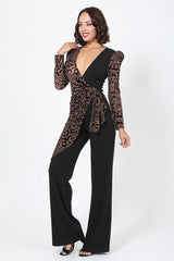 Plunging V Buckle Detail Leopard Jumpsuit | Mixtshop LLC