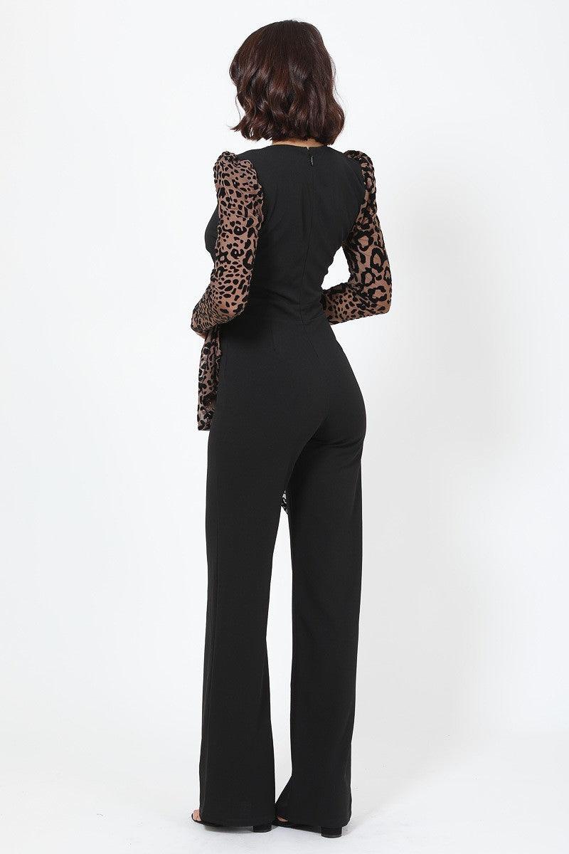 Plunging V Buckle Detail Leopard Jumpsuit | Mixtshop LLC