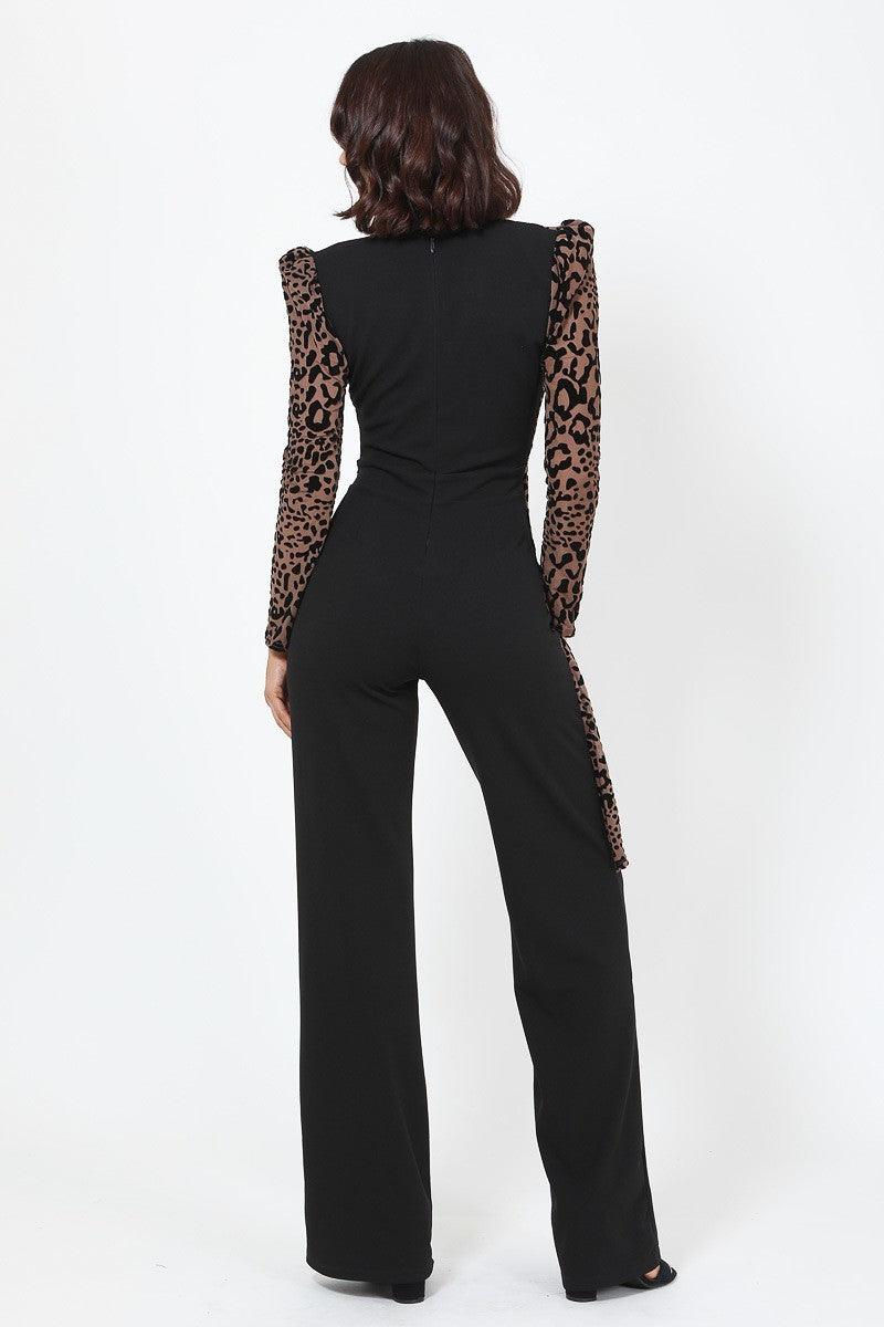 Plunging V Buckle Detail Leopard Jumpsuit | Mixtshop LLC