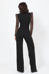 Plunging V Buckle Detail Leopard Jumpsuit | Mixtshop LLC