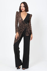 Plunging V Buckle Detail Leopard Jumpsuit | Mixtshop LLC