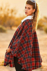 Mock Neck With Zipper Contrast Inside Front Pocket Plaid Poncho | Mixtshop LLC