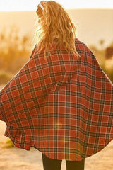 Mock Neck With Zipper Contrast Inside Front Pocket Plaid Poncho | Mixtshop LLC