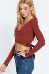 Surplice W/tie Rib Knit Top | Mixtshop LLC