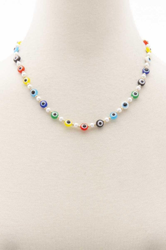 Evil Eye Pearl Bead Necklace | Mixtshop LLC