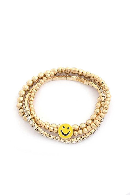 Enamel Happy Face Charm Rhinestone Ball Bead Bracelet Set | Mixtshop LLC