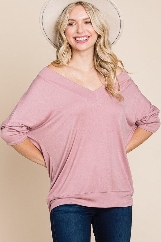 Solid Rib Modal Casual 3/4 Sleeves Dolman Sleeves Top | Mixtshop LLC
