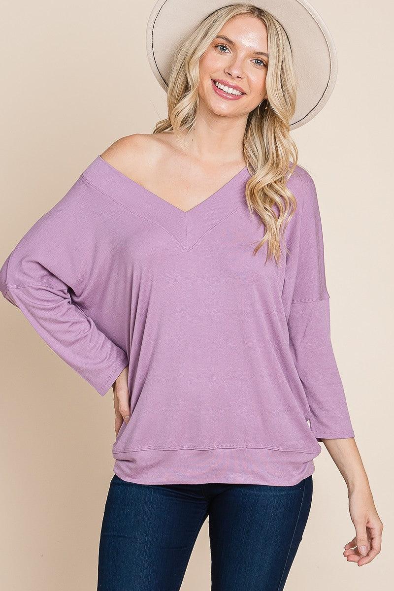 Solid Rib Modal Casual 3/4 Sleeves Dolman Sleeves Top | Mixtshop LLC