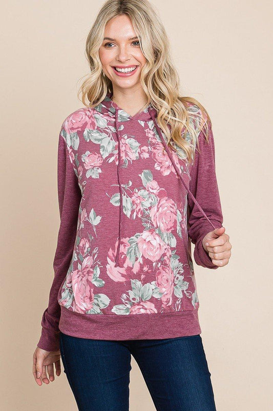 Floral Printed Contrast Hoodie With Relaxed Fit And Cuff Detail | Mixtshop LLC