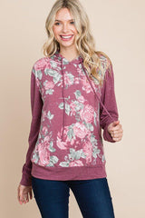 Floral Printed Contrast Hoodie With Relaxed Fit And Cuff Detail | Mixtshop LLC