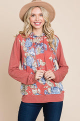 Floral Printed Contrast Hoodie With Relaxed Fit And Cuff Detail | Mixtshop LLC
