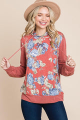 Floral Printed Contrast Hoodie With Relaxed Fit And Cuff Detail | Mixtshop LLC