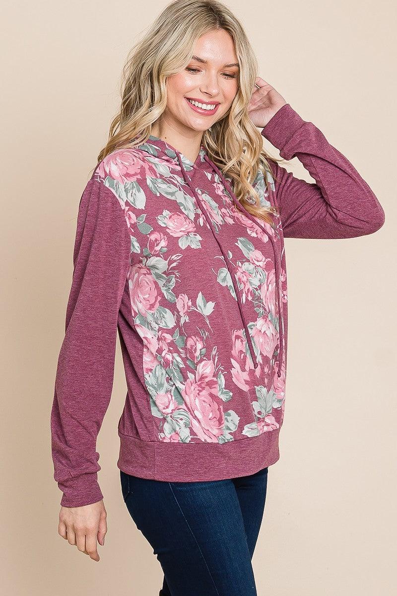 Floral Printed Contrast Hoodie With Relaxed Fit And Cuff Detail | Mixtshop LLC