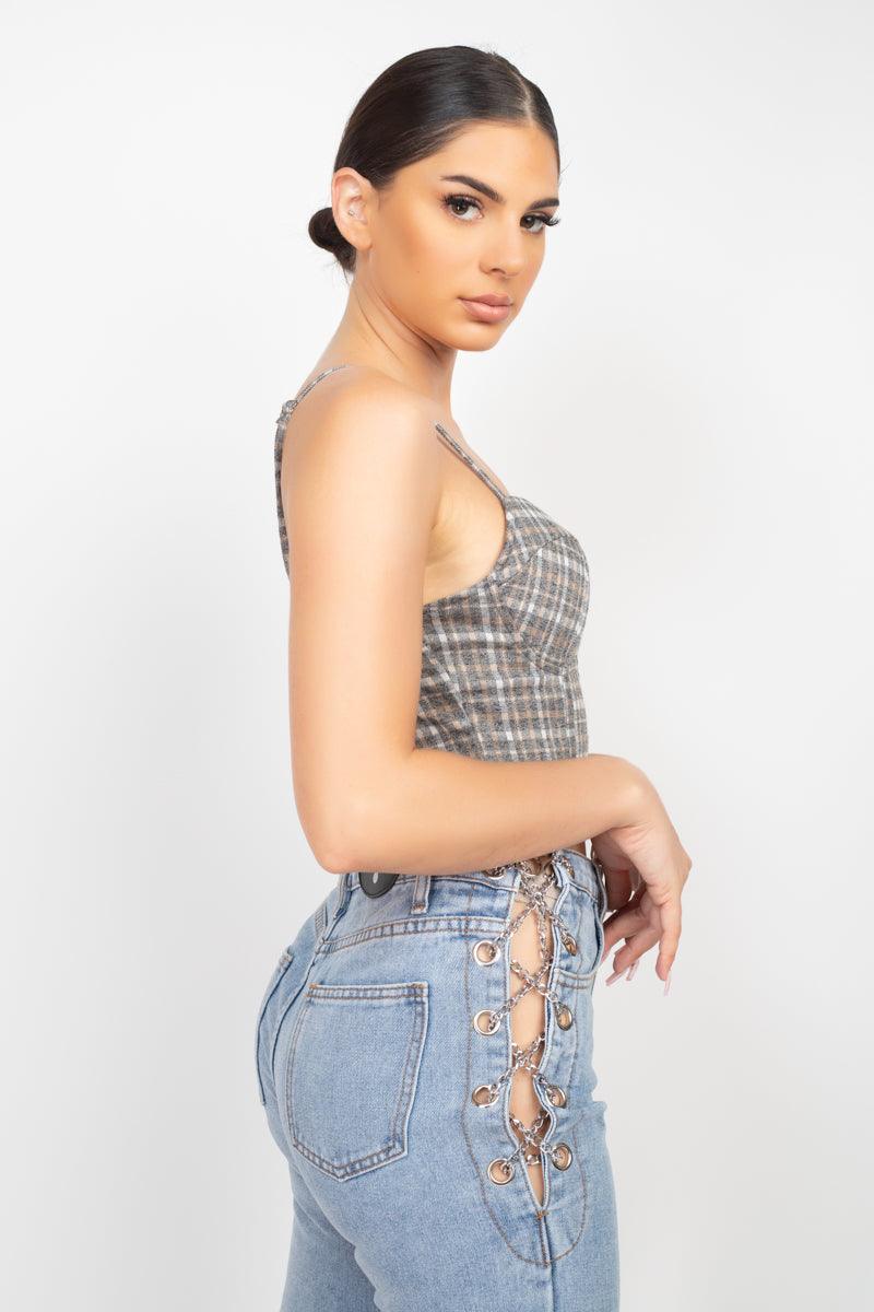 Plaid Hook & Eye Sweetheart Crop Top | Mixtshop LLC