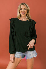 Round Neckline Front Ruffle Detail Knit Top | Mixtshop LLC
