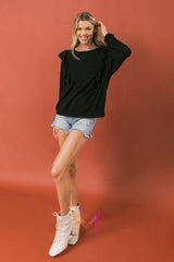 Round Neckline Front Ruffle Detail Knit Top | Mixtshop LLC