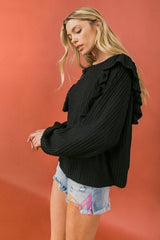 Round Neckline Front Ruffle Detail Knit Top | Mixtshop LLC