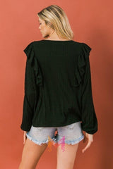Round Neckline Front Ruffle Detail Knit Top | Mixtshop LLC