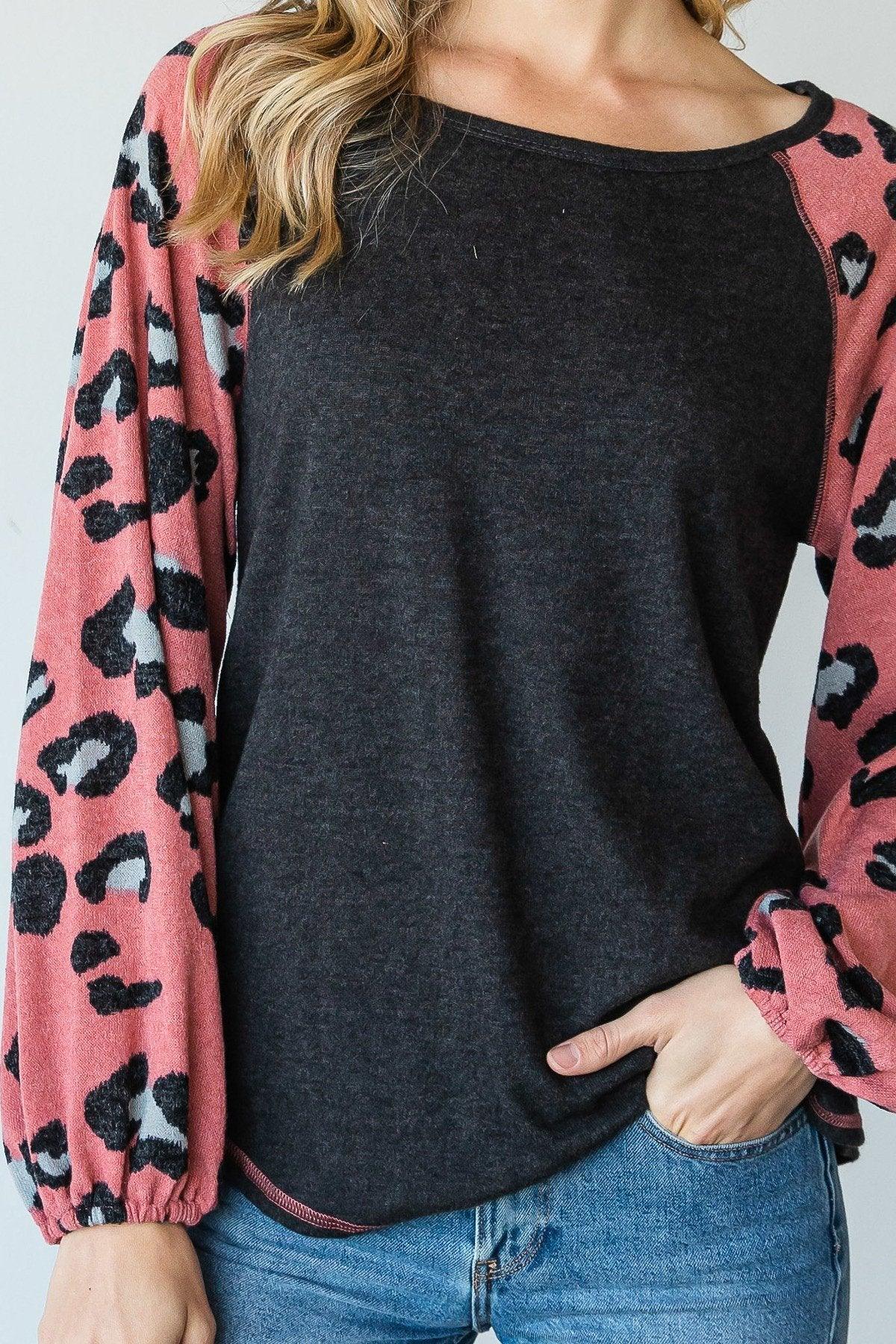 Round Neckline And Animal Print Color Block Top | Mixtshop LLC