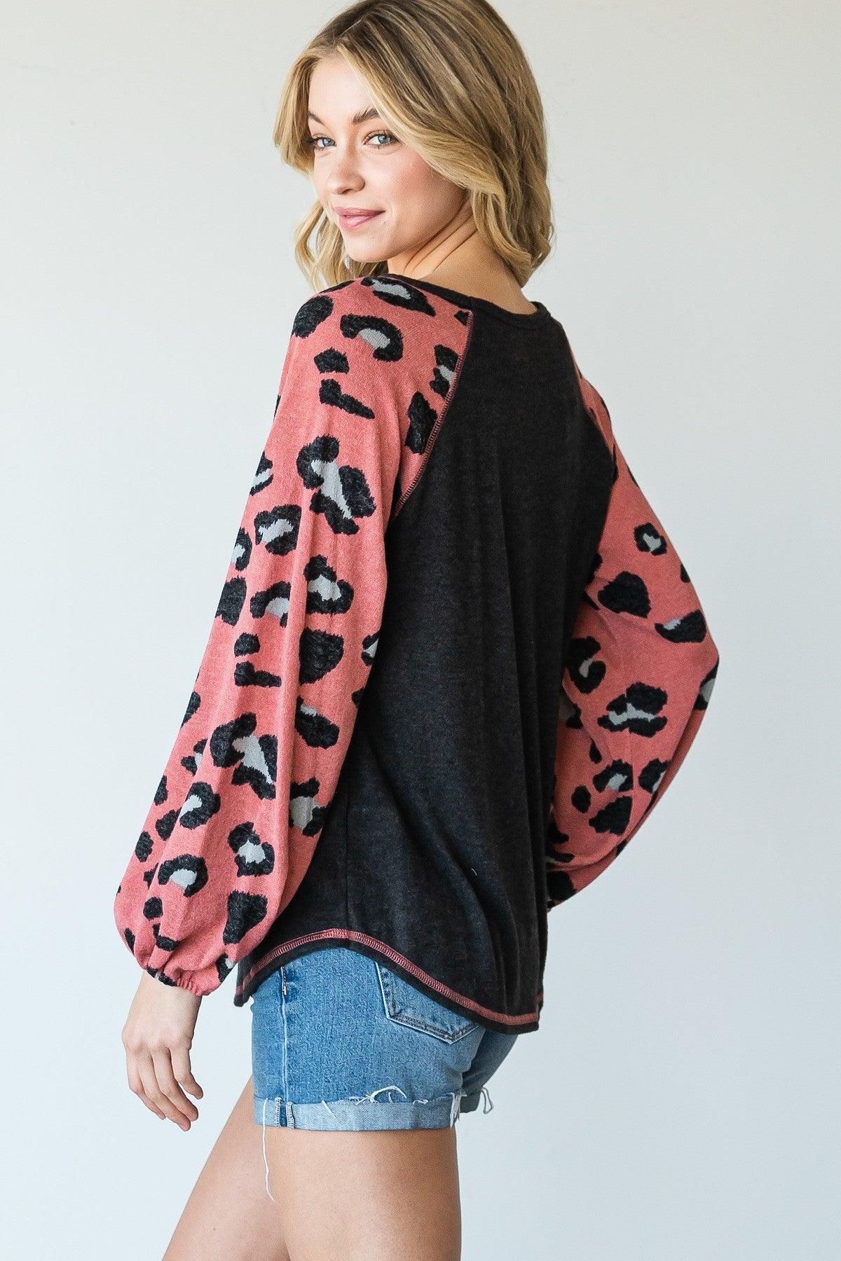 Round Neckline And Animal Print Color Block Top | Mixtshop LLC