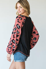 Round Neckline And Animal Print Color Block Top | Mixtshop LLC