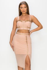 Studded Stone Cami Top & Slit Mini Skirts Set | Mixtshop LLC