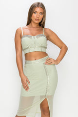Studded Stone Cami Top & Slit Mini Skirts Set | Mixtshop LLC