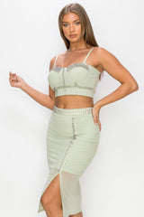 Studded Stone Cami Top & Slit Mini Skirts Set | Mixtshop LLC