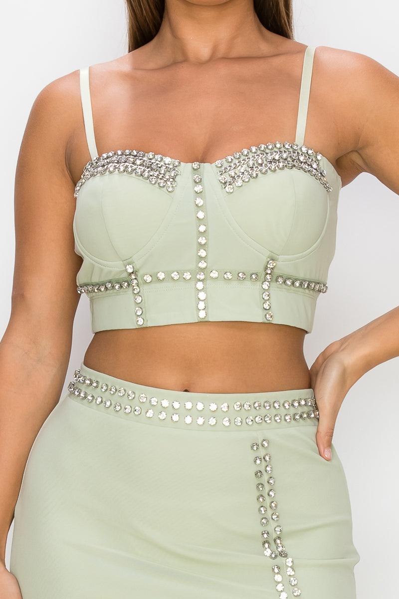 Studded Stone Cami Top & Slit Mini Skirts Set | Mixtshop LLC