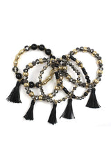 Crystal Stone Ball Bead Tassel Stretch Bracelet Set | Mixtshop LLC