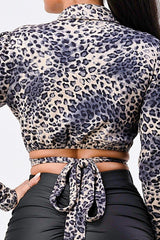 Sexy Animal Print Collared Back-tie Wrap Top | Mixtshop LLC