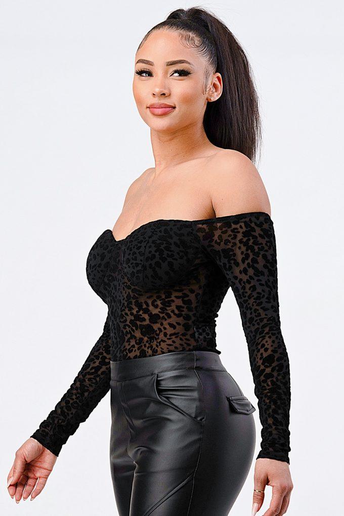 Leopard Print Off Shoulder Bodysuit | Mixtshop LLC