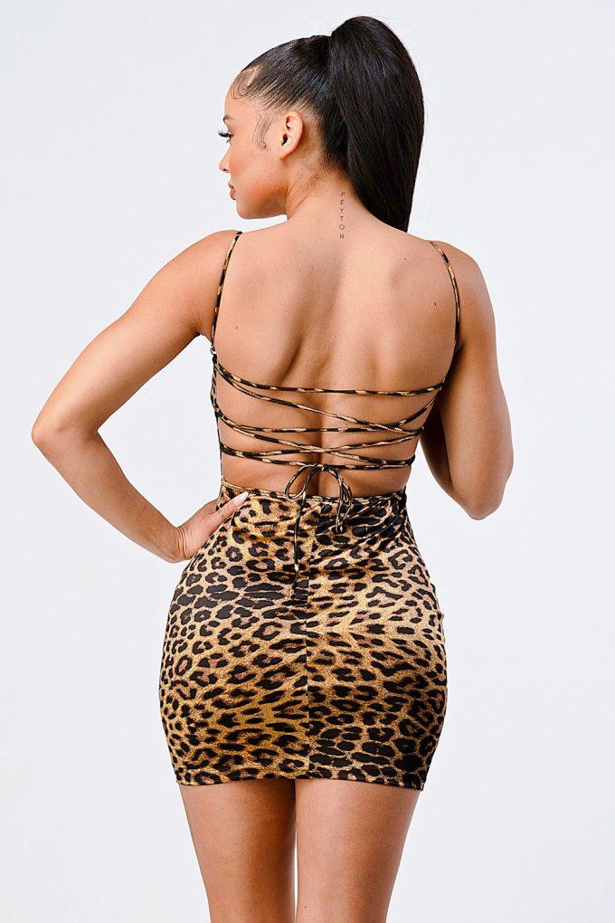 Leopard Print Knit Satin Mini Dress | Mixtshop LLC