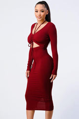 Trendy Front Shirring Cut-out Long Sleeved Dress | Mixtshop LLC