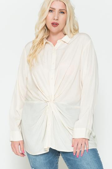 Twisted Knot Detail Oversized Satin Shirt | Mixtshop LLC