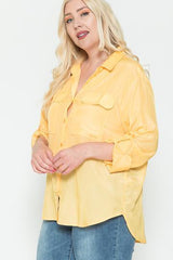 Plus Size Chest Pocket Oversized Satin Shirt | Mixtshop LLC