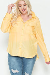 Plus Size Chest Pocket Oversized Satin Shirt | Mixtshop LLC