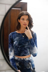 Multicolor Tie-dye Velvet Cropped Long Sleeve Top & Bike Shorts Set | Mixtshop LLC