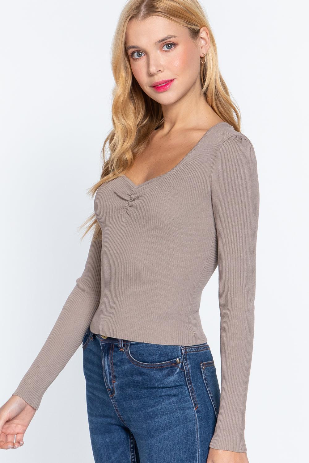Shirring Sweatheart Neck Sweater | Mixtshop LLC