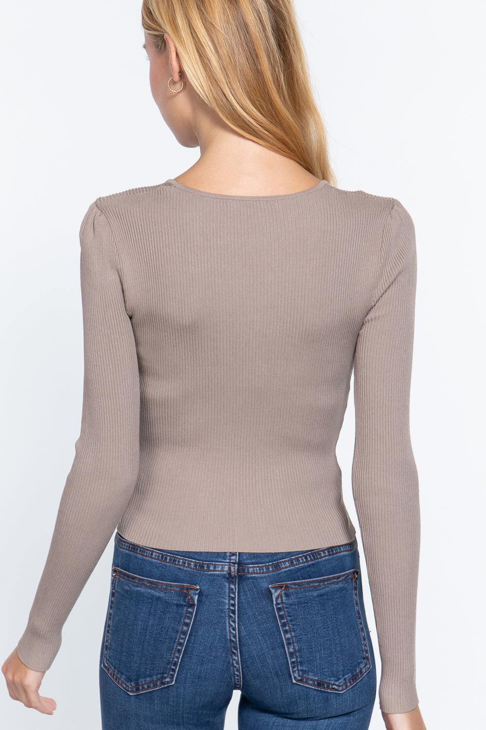 Shirring Sweatheart Neck Sweater | Mixtshop LLC