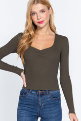 Shirring Sweatheart Neck Sweater | Mixtshop LLC