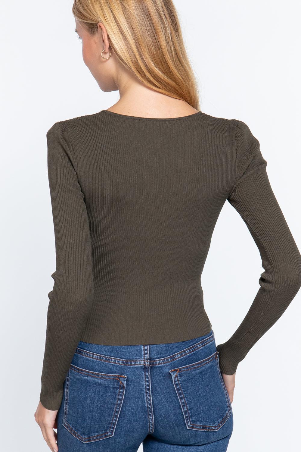 Shirring Sweatheart Neck Sweater | Mixtshop LLC