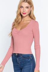 Shirring Sweatheart Neck Sweater | Mixtshop LLC