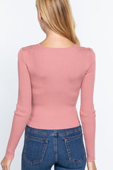 Shirring Sweatheart Neck Sweater | Mixtshop LLC