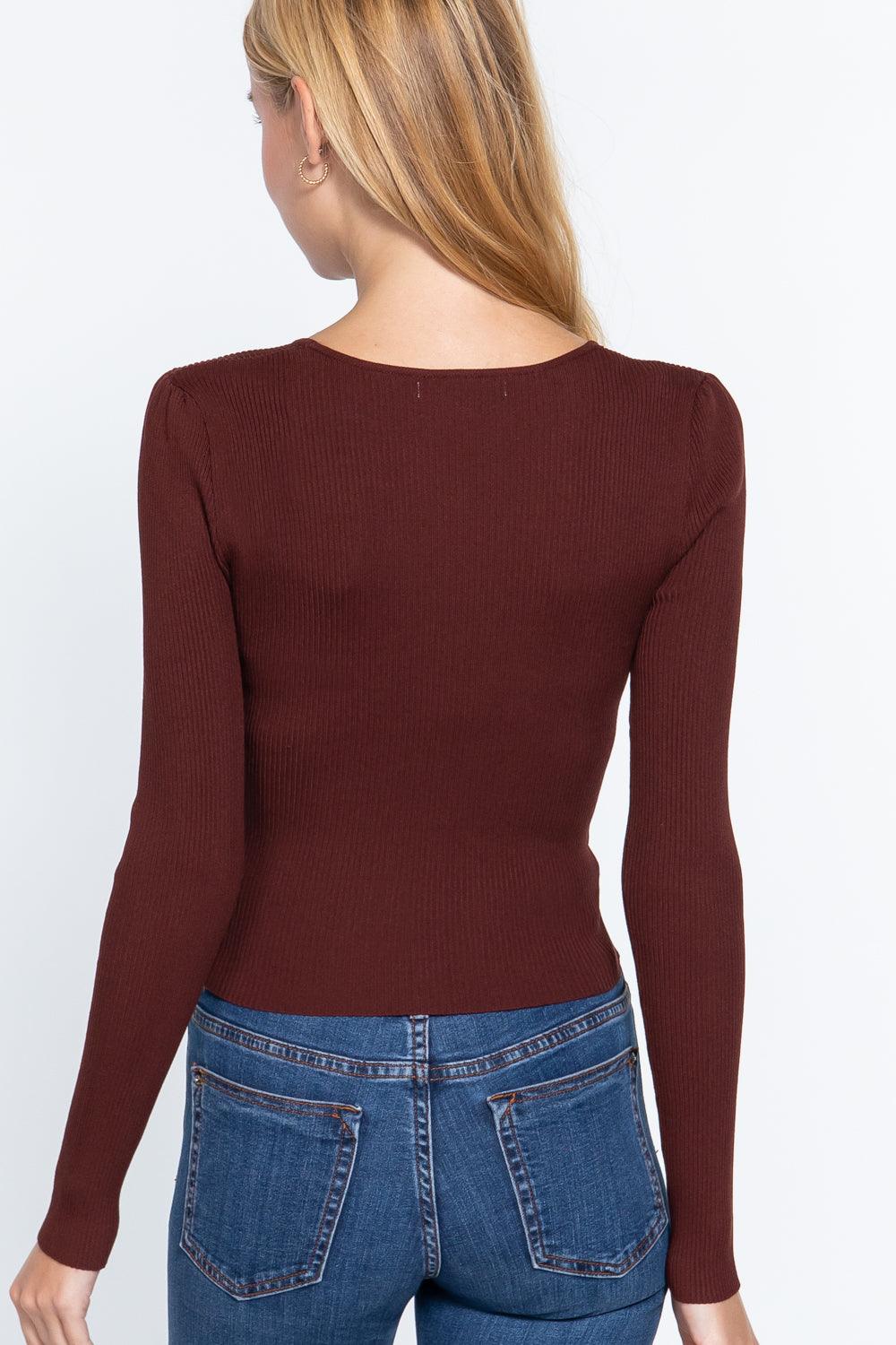 Shirring Sweatheart Neck Sweater | Mixtshop LLC
