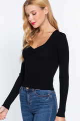 Shirring Sweatheart Neck Sweater | Mixtshop LLC