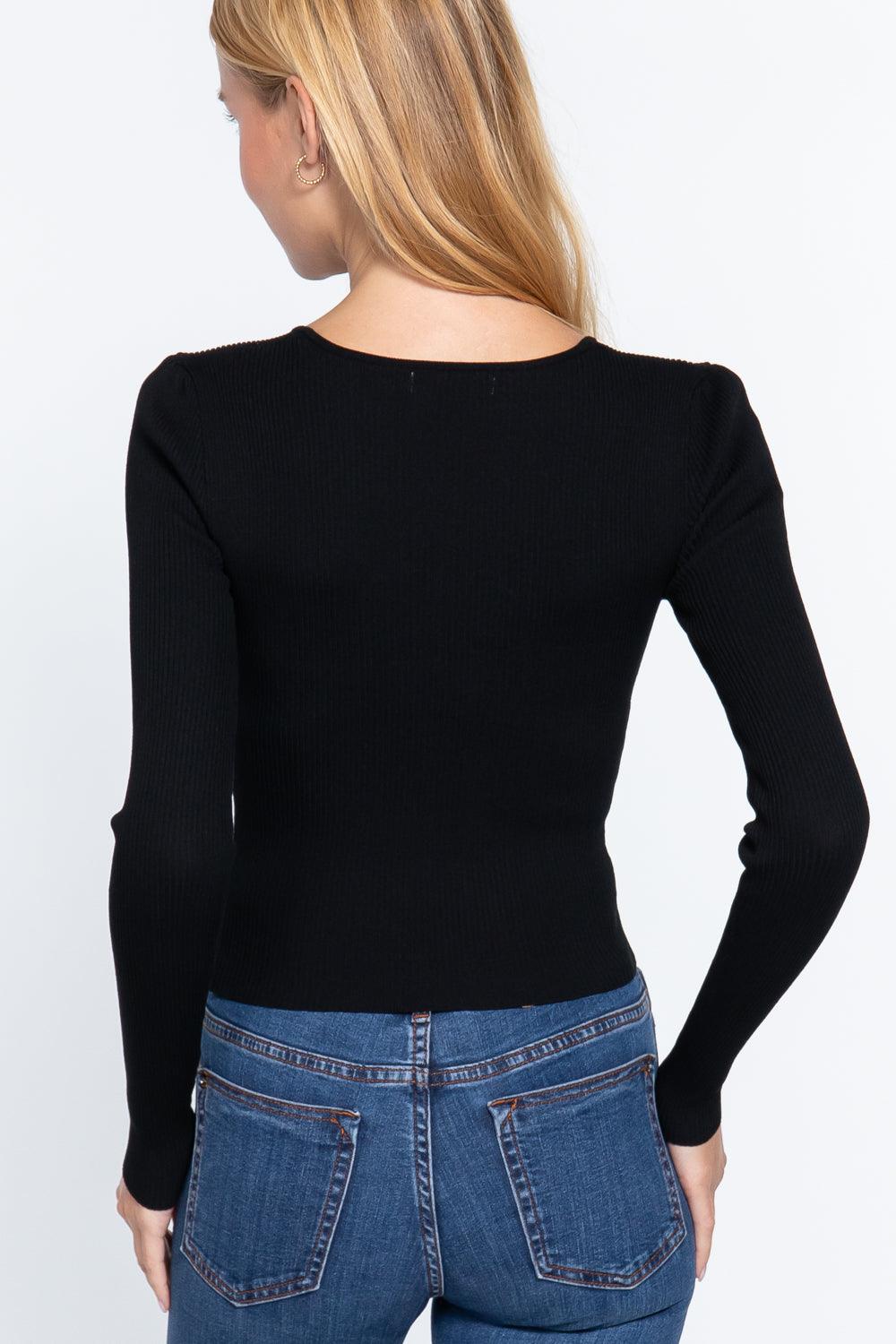 Shirring Sweatheart Neck Sweater | Mixtshop LLC